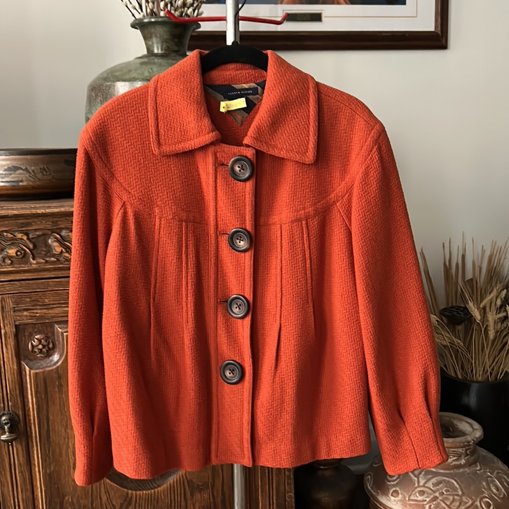 Tommy Hilfiger Orange Pleated Wool Coat